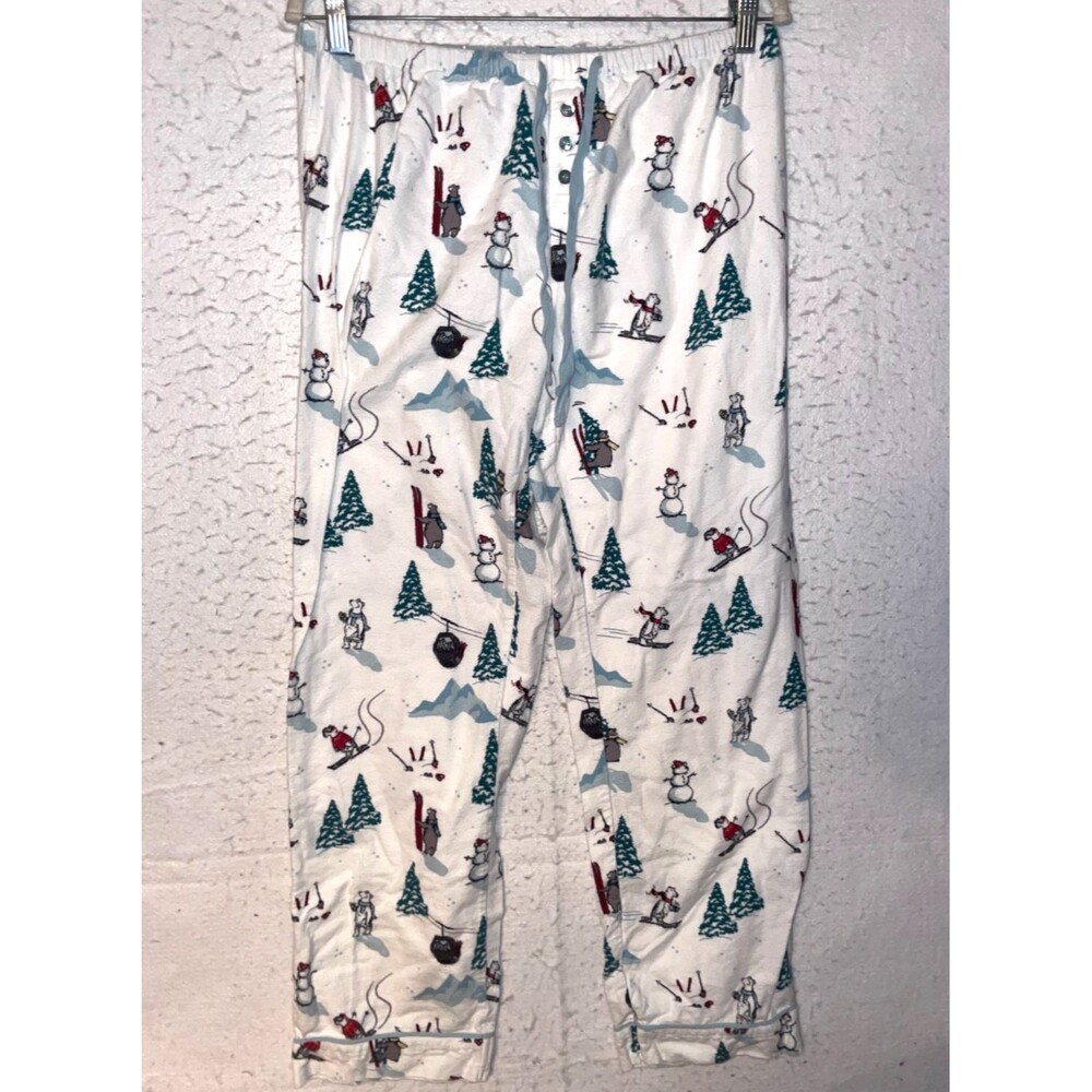 PJ Salvage Pajama Pants M Cozy Cotton Flannel Ski Snowman Bear Christmas tree
